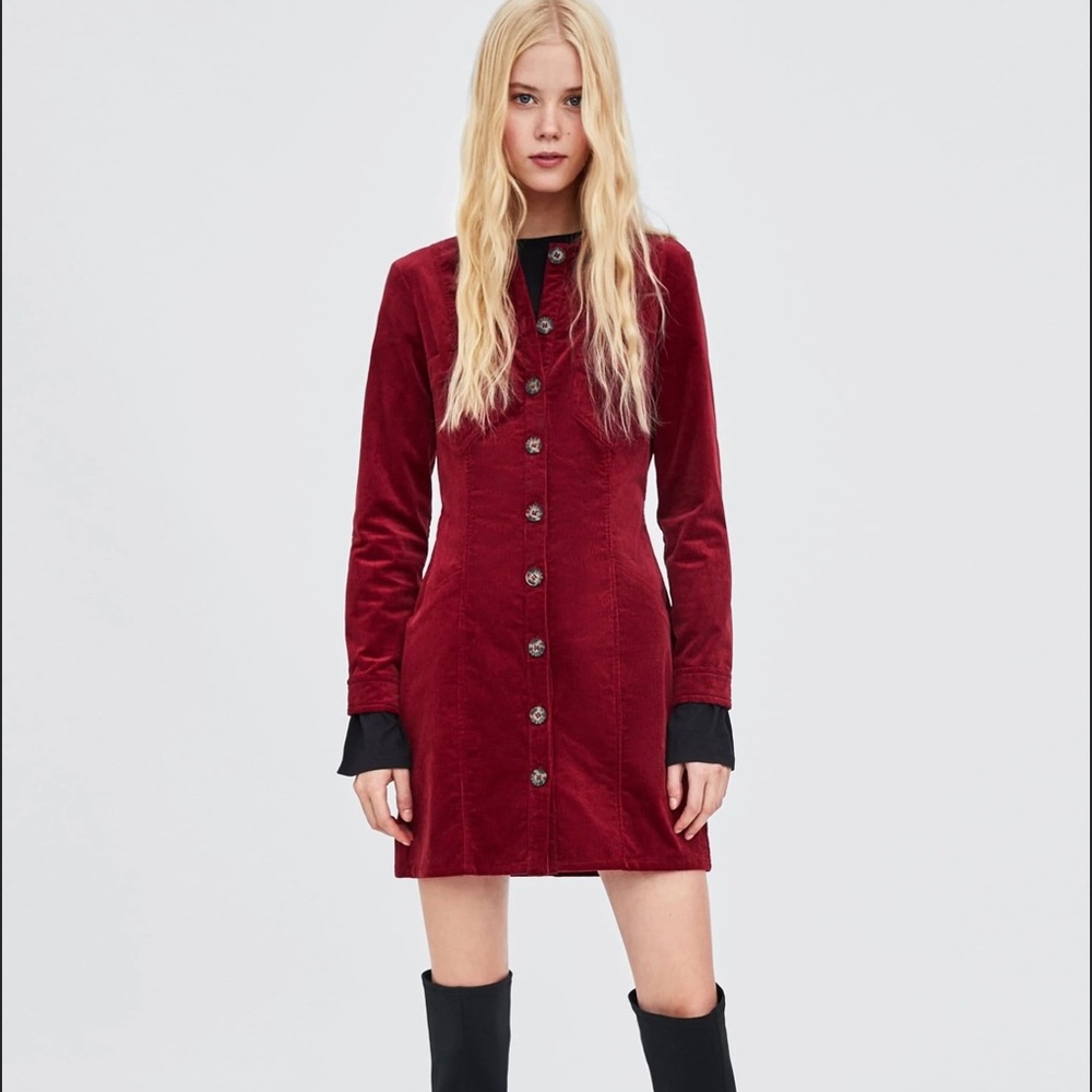 Zara burgundy corduroy dress